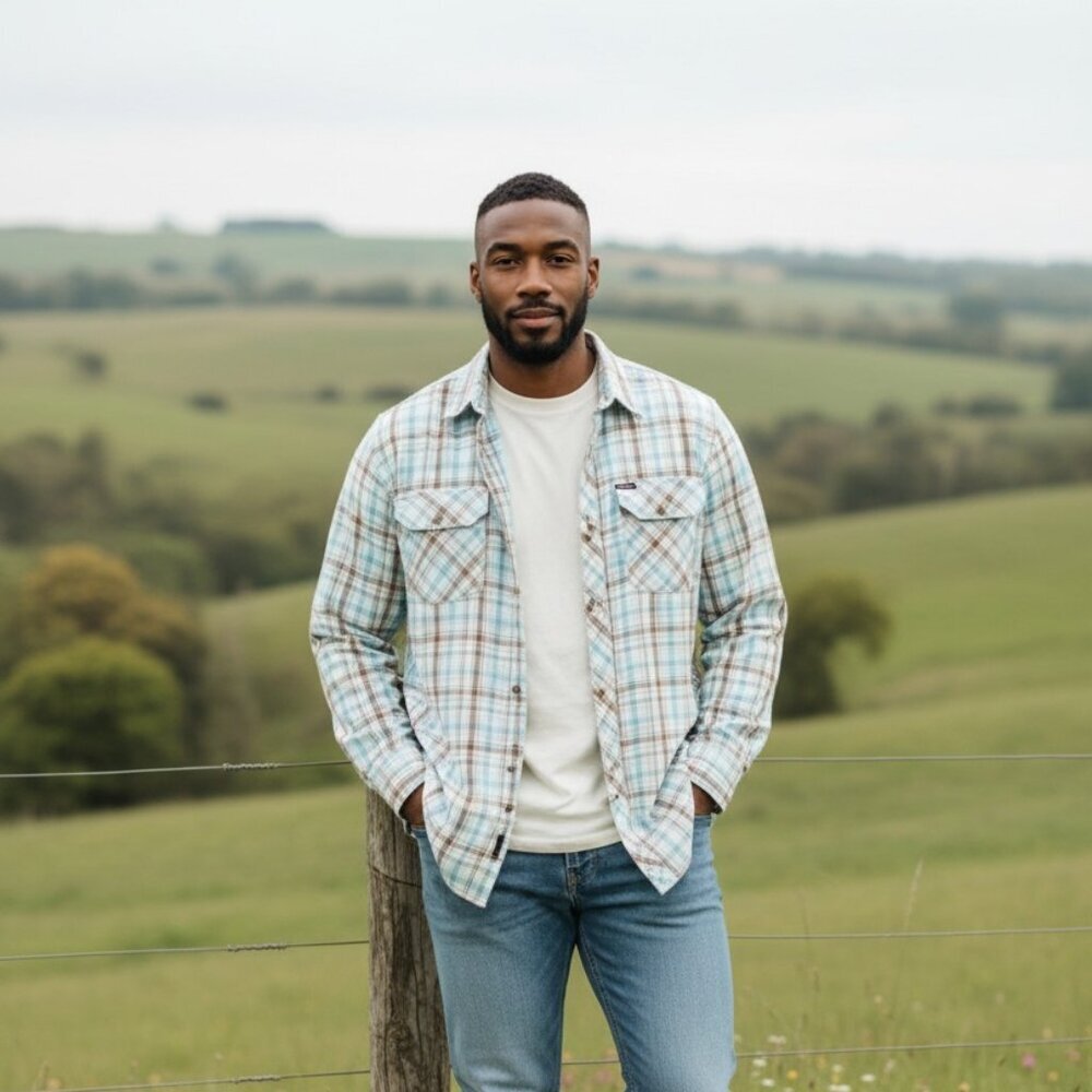 CAVI Men's Long Sleeve Casual Front Button Pocket Shirt Beige Blue Brown Size XL